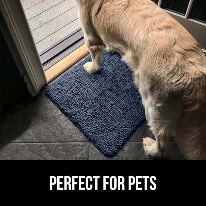 GORILLA GRIP SoakSTOPPER Dog Door Mat, Machine Washable Rug Absorbent Doormat Captures Moisture Mud Dirt, Quick Dry Soft Chenille Entryway Rugs Indoor Entrance Mats for Dog Paws, 24x17 Navy Blue