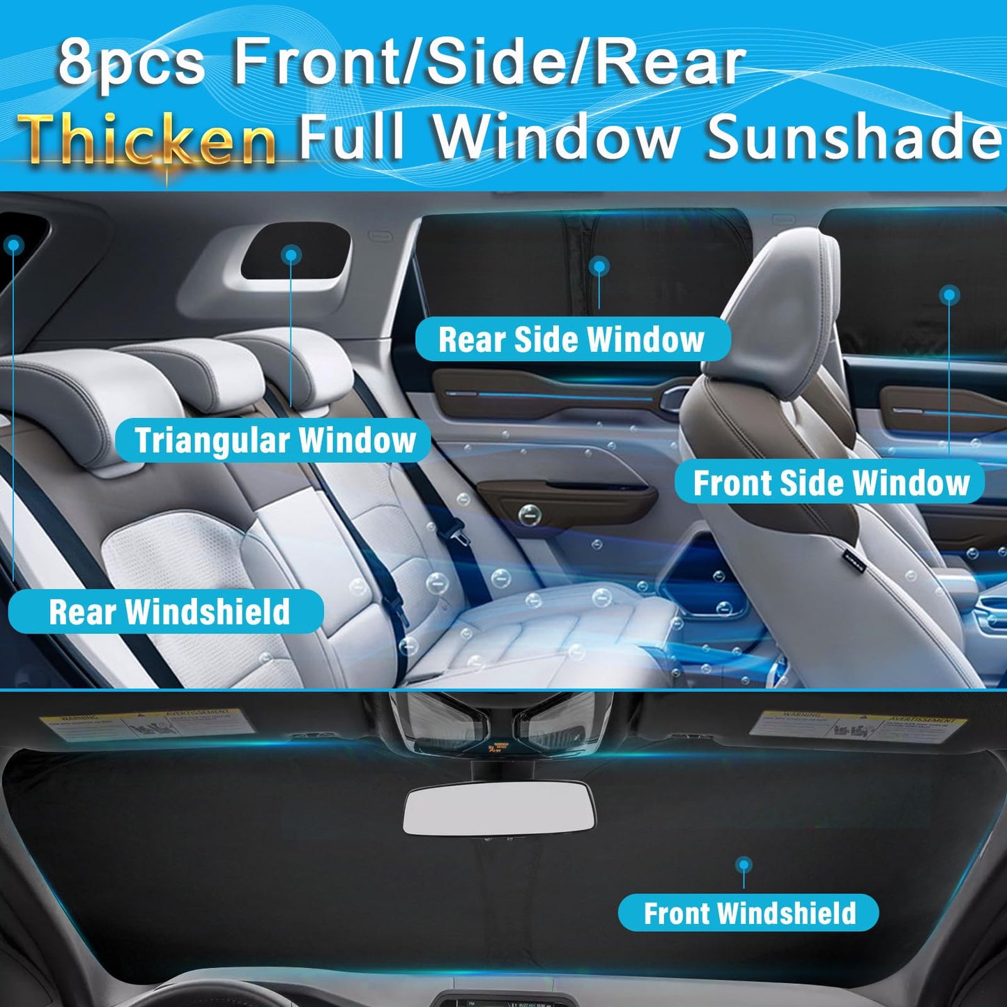 KMF 8pcs Full Thicken Sun Shades for 2025 2026 Tesla Model Y Juniper Accessories, Tesla Y Privacy Car Window Covers for Windshield Side Rear, UV Block and Blackout for Camping Outdoor