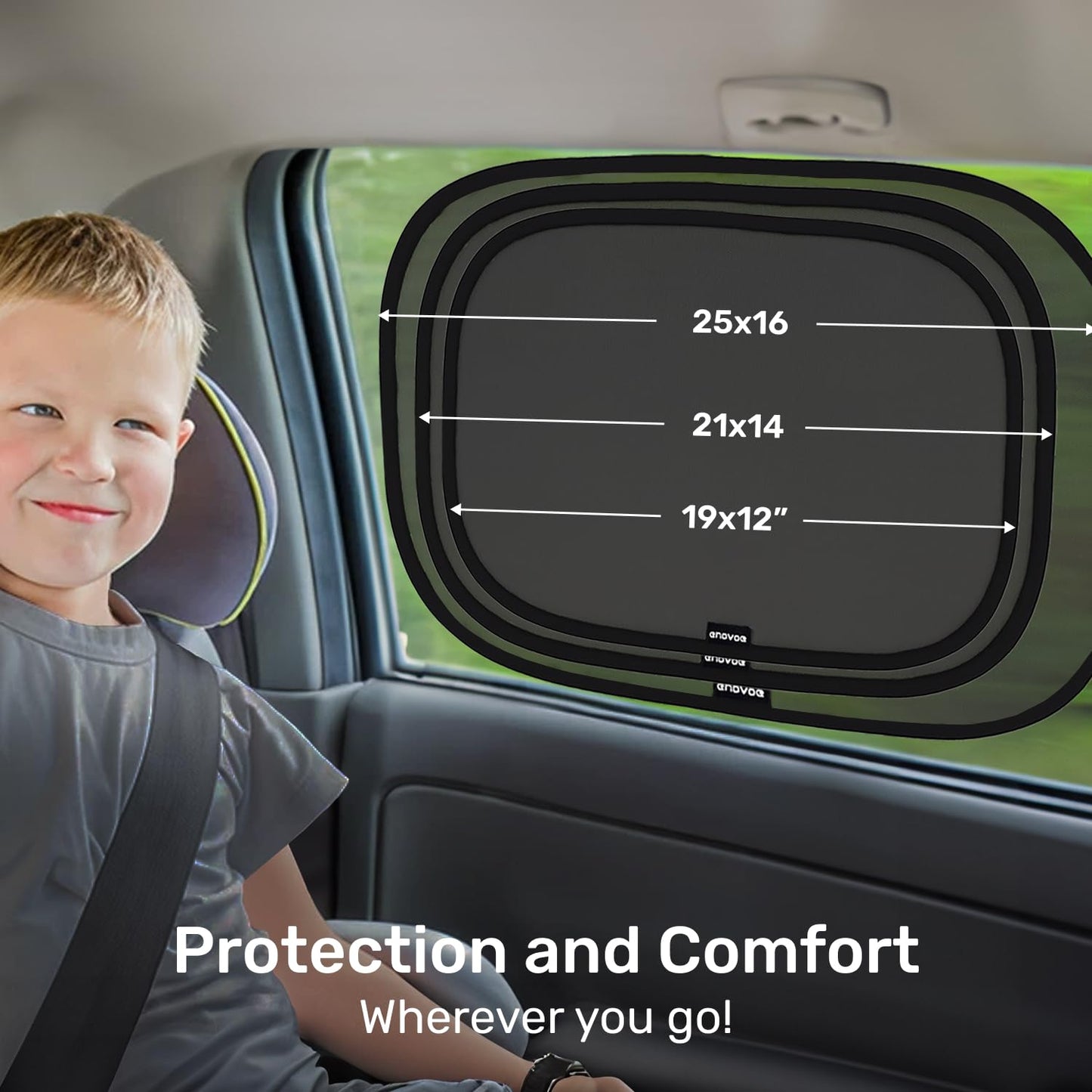 Enovoe Car Window Shade for Baby - (4 Pack) - XL - 25" x 16" - Cling Car Sun Shade for Windows - Sun, Glare and UV Rays Protection for Your Child