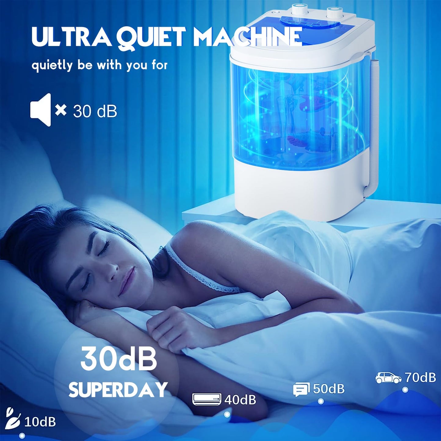 Superday 11LBS Portable Washing Machine, Single Tub Compact Washing Machine with Spin Cycle& Blue Light, Mini Washing Machine for Shoes&Clothes, Portable Washer for Home, Apartments, Outdoor, RV, Blue