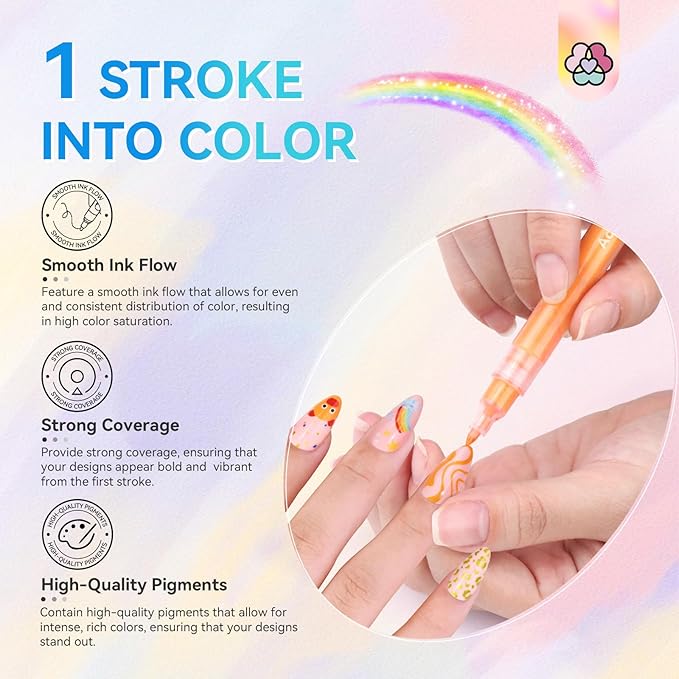 SAVILAND Nail Art Pens Set: 12 Colors 0.7mm 3D Nail Polish Pens Acrylic Paint Markers for Nail Art Design, Drawing Painting Pen Dotting Liner Brush DIY Manicure Tools Kit for Home Salon Use
