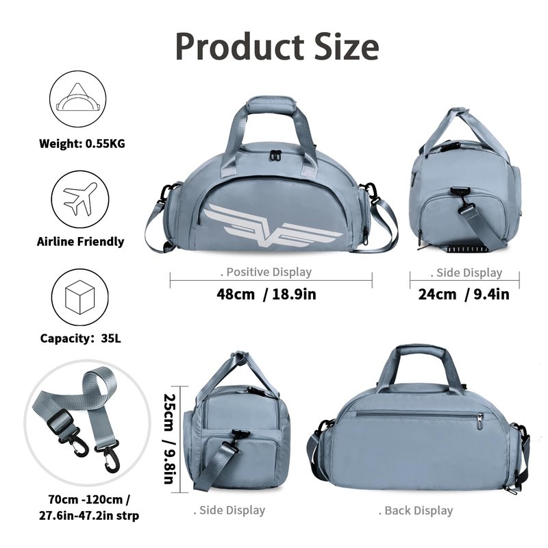FIORETTO 30L Sports Gym Duffle Bag with Wet Pocket & Shoe Compartment, Weekender Hospital Overnight Bag for Women, Sports Holdall Backpack