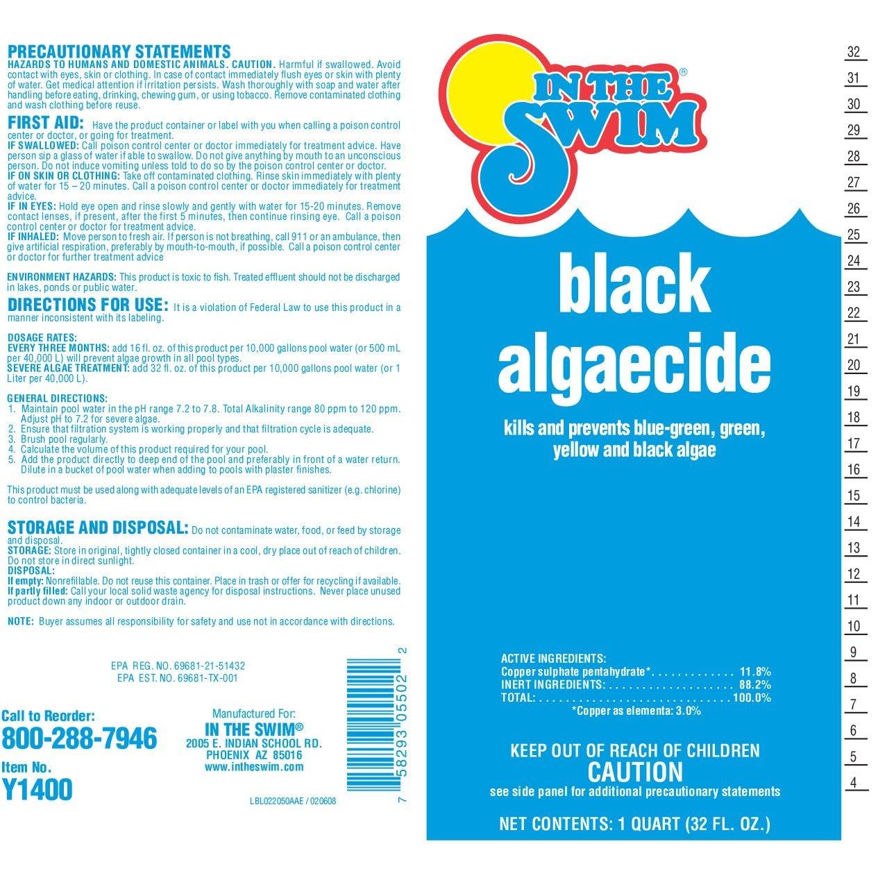 In The Swim Black Algaecide – Eradicates Black Algae in Swimming Pools - Copper Sulfate Pentahydrate - 1 Quart