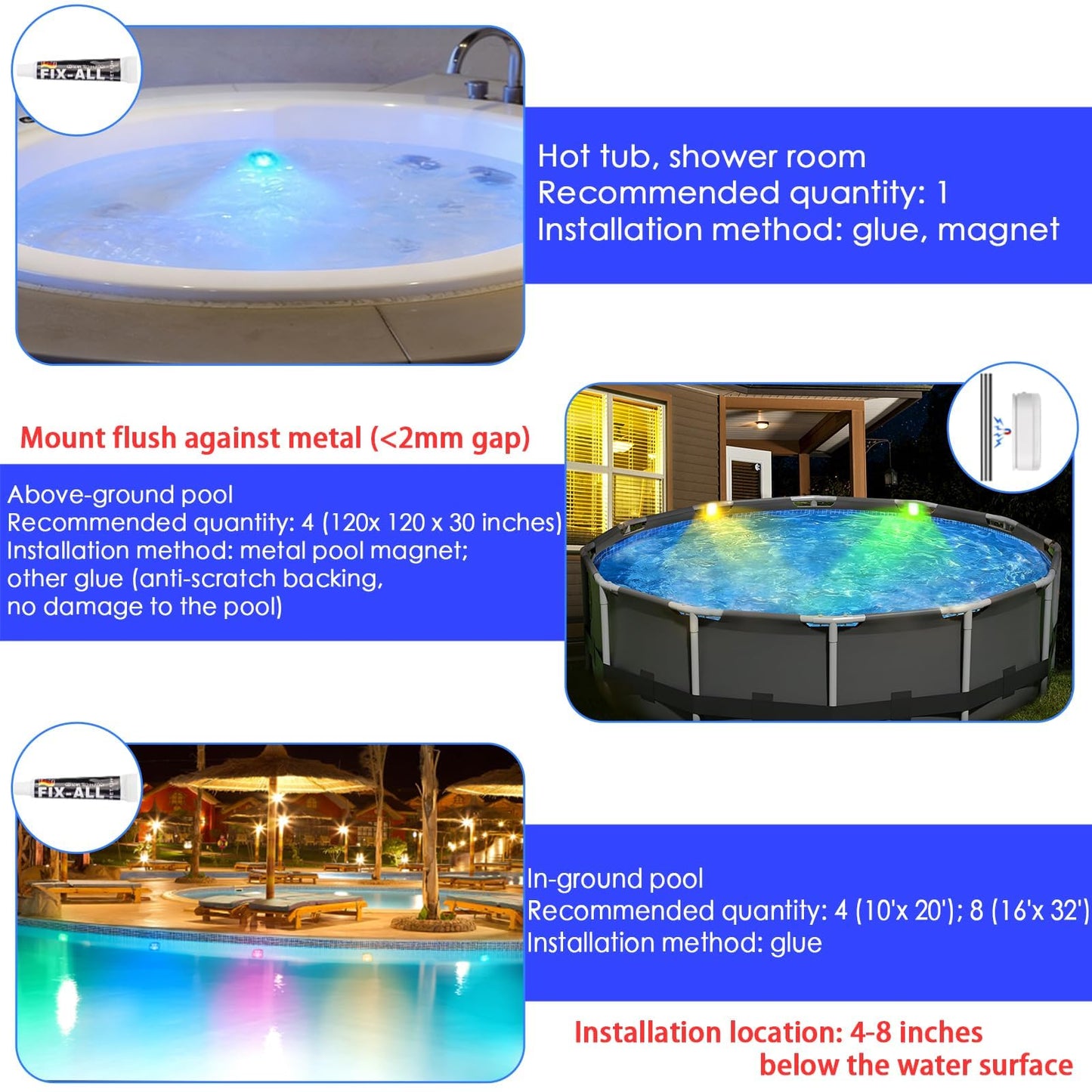 HL Pool Lights,Rechargeable Submersible LED Lights with Remote,Waterproof Magnetic Floating Light,Underwater Battery Spotlight for Above Ground/Inground Swimming Pools,Hot Tubs,Fountains-4 Pack