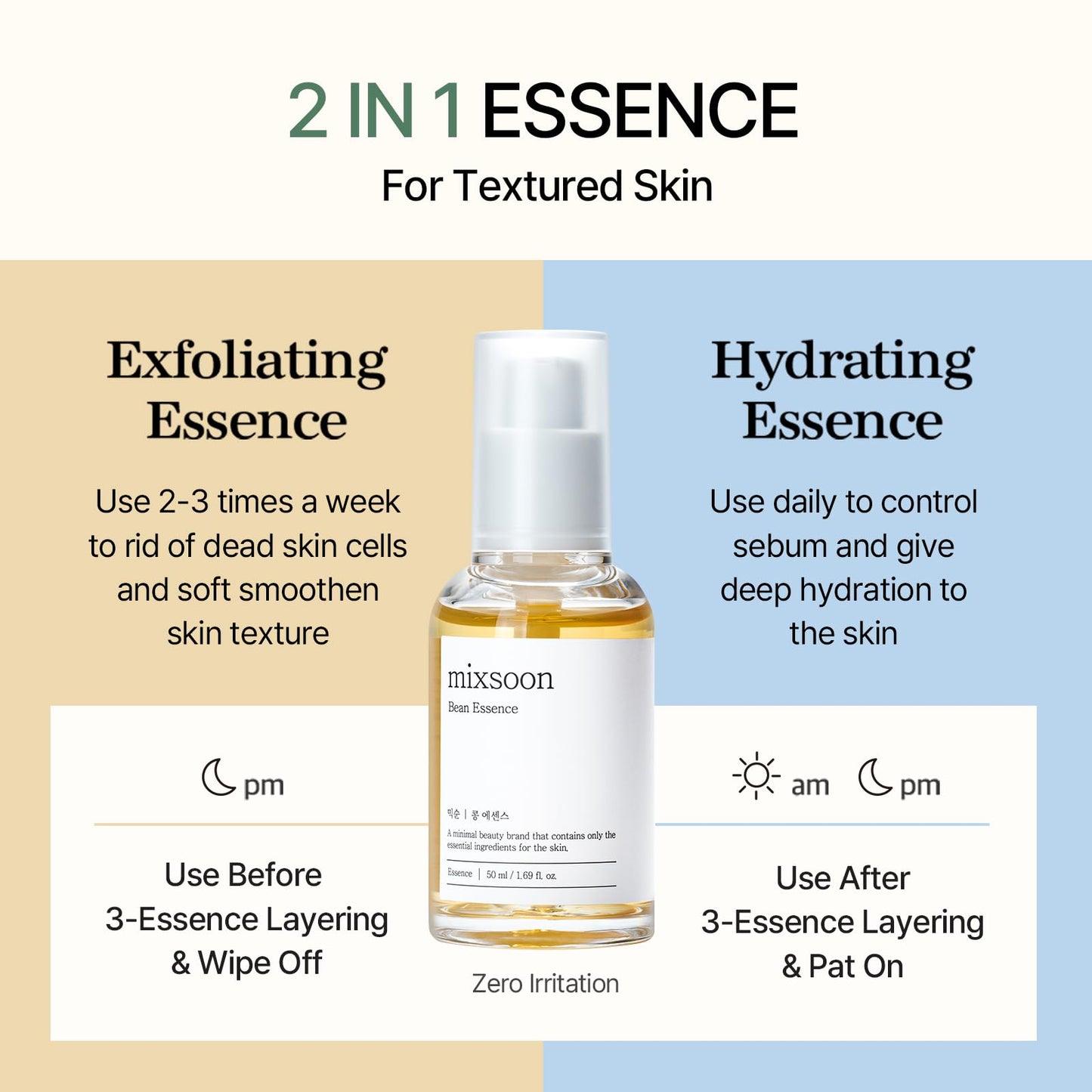 mixsoon Bean Essence-Exfoliating, Hydrating, Fermented Bean Extract, Gentle Formula for Smooth Skin 20ml / 0.68 fl.oz. Korean Glass Skin Care