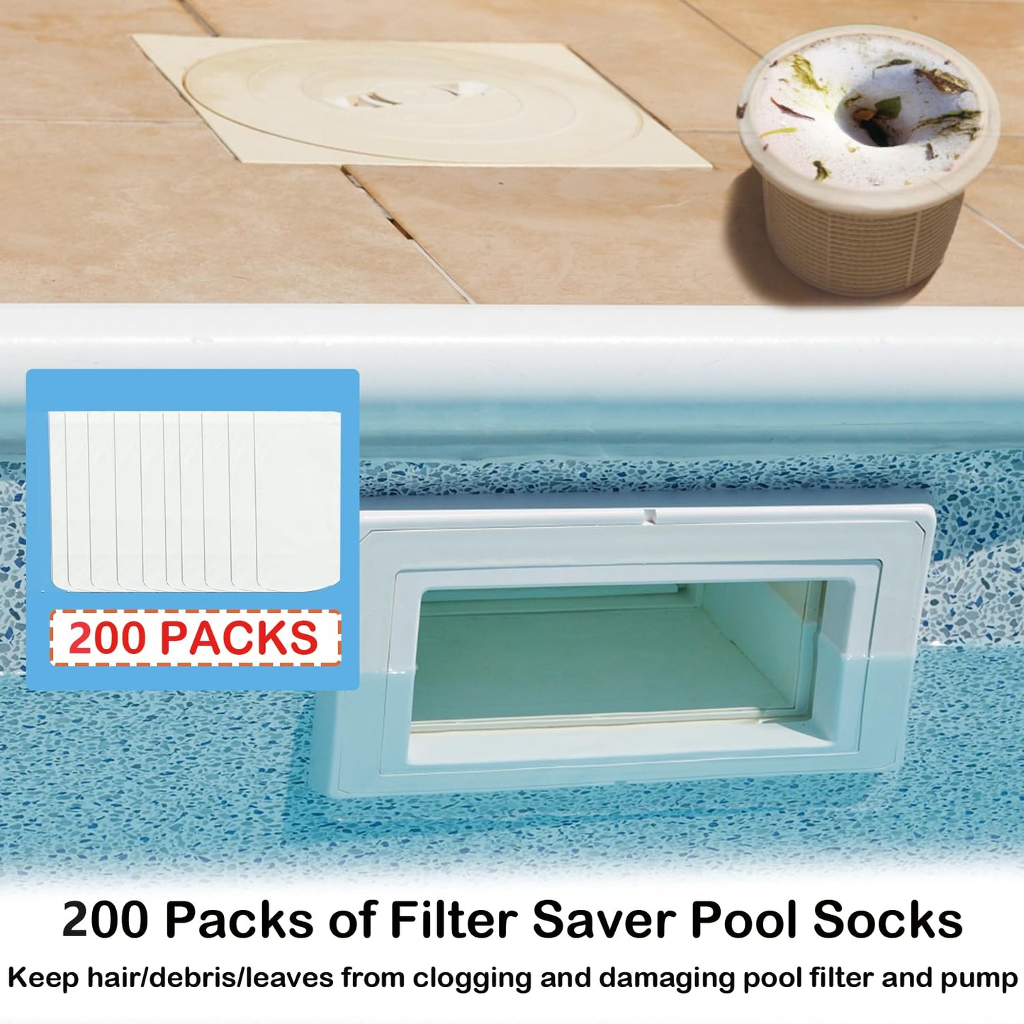 chicarry 200 Pack Pool Skimmer Socks, Reusable Pool Socks for Skimmer Basket, Skimmer Socks for Above Ground & Inground Pool (200 Pack)