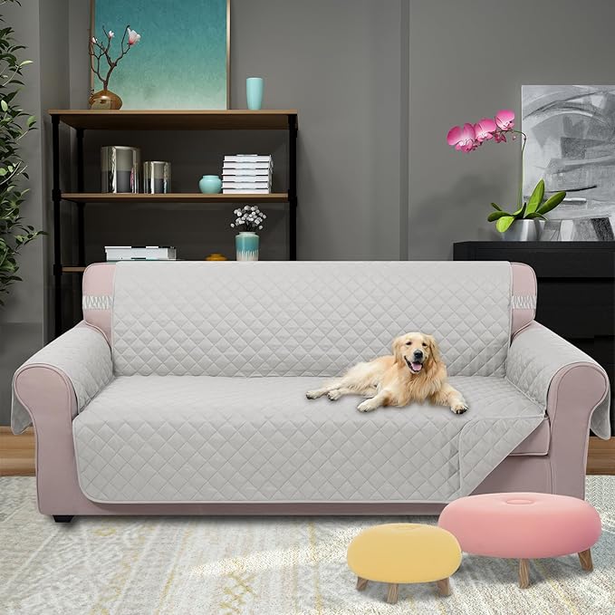 U-NICE HOME Large Sofa Cover Reversible Couch Cover for Dogs Pets with Elastic Straps Water Resistant Furniture Protector for 4 Cushion Couch (Oversized Sofa, Light Grey)