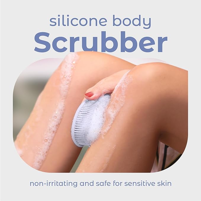 MainBasics Silicone Body Scrubber Dual-Sided Shower Loofah and Exfoliator (Frosted Sky, Exfoliate)