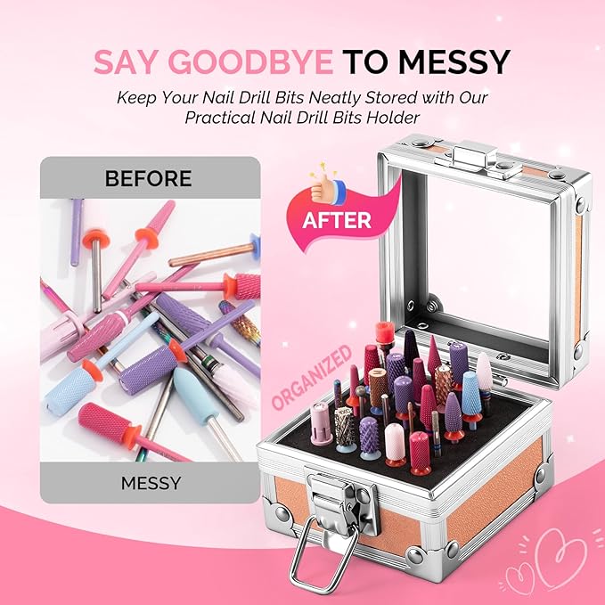 MelodySusie Nail Drill Bits Holder, 25 Holes Case, Portable Dustproof Displayer Organizer Container, Nail Tech Professional Nail Art Tool, Travel Salon Home, Aurora (Drill Bits Not Included)