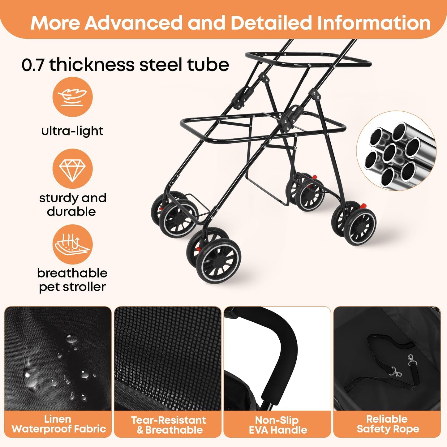 Double Pet Stroller for Dogs and Cats,Cat Strollers for 2 Cats,Double Dog Stroller for 2 Small Medium Dogs,4 Lockable Wheels/Lightweight/Folding, Black