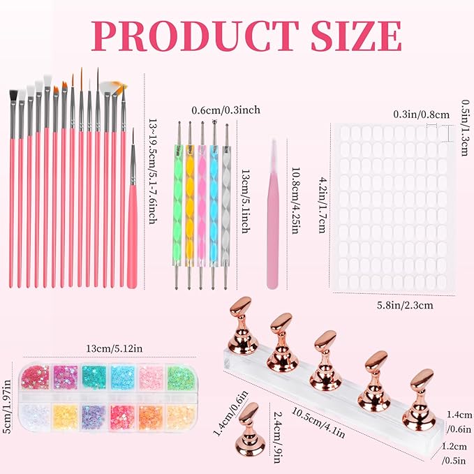 vivinin 25PCS Nail Art Tools Set, Includes Nail Art Brushes, Nail Stand, Dotting Tools, Striping Liner Fingernail Drawing Pens, Jelly Glue, tweezers, Sequins, Professional Nail Art Supplies Kit