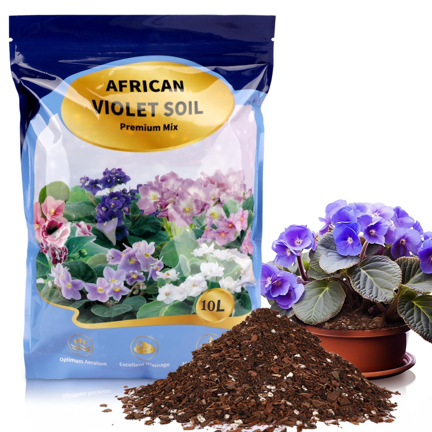 Omitgoter African Violet Potting Soil Mix 10qt, Pre-Mixed Acid Soil Ideal for African Violets to Ensure Optimal Nutrient Uptake and Vibrant Blooms