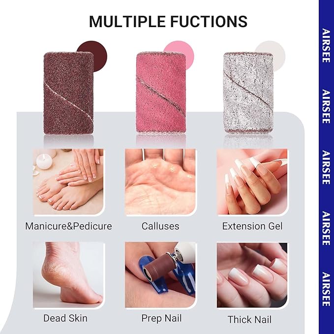 AIRSEE Sanding Bands for Electric Nail Drill 100 Piece Set 240 Grit Fine Acrylic File Attachments Professional Sander 1 Mandrel Bit Beauty Salon Accessories Manicure and Pedicure Finger Callus Brown
