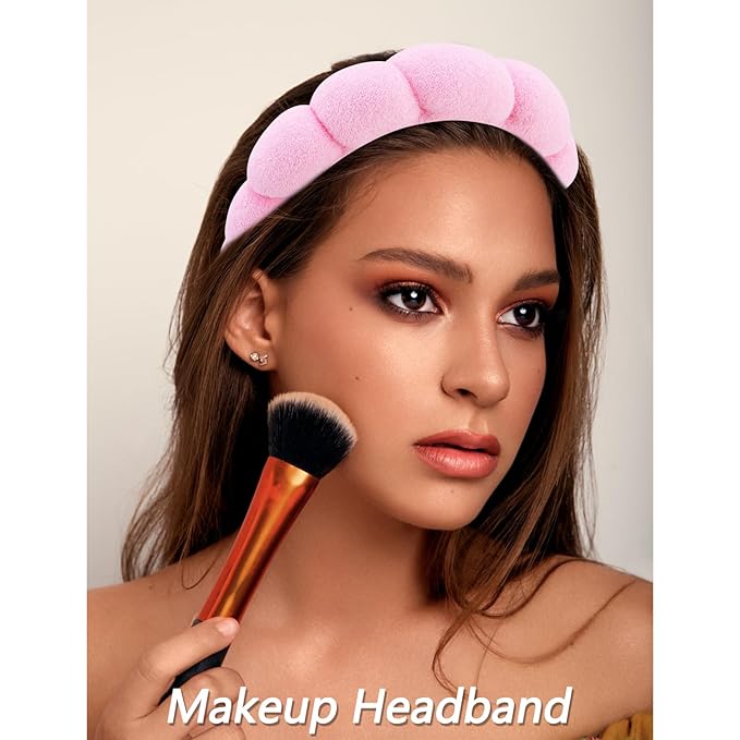 VELSCRUN Spa Headband, Makeup Face Wash Skincare Headbands, 5 Pcs Sponge Get Ready Bear Ears Hairband Facial Wristband Hair Clip Set, Stuff for Teen Girls Women Trendy Fashion Hair Accessories Pink