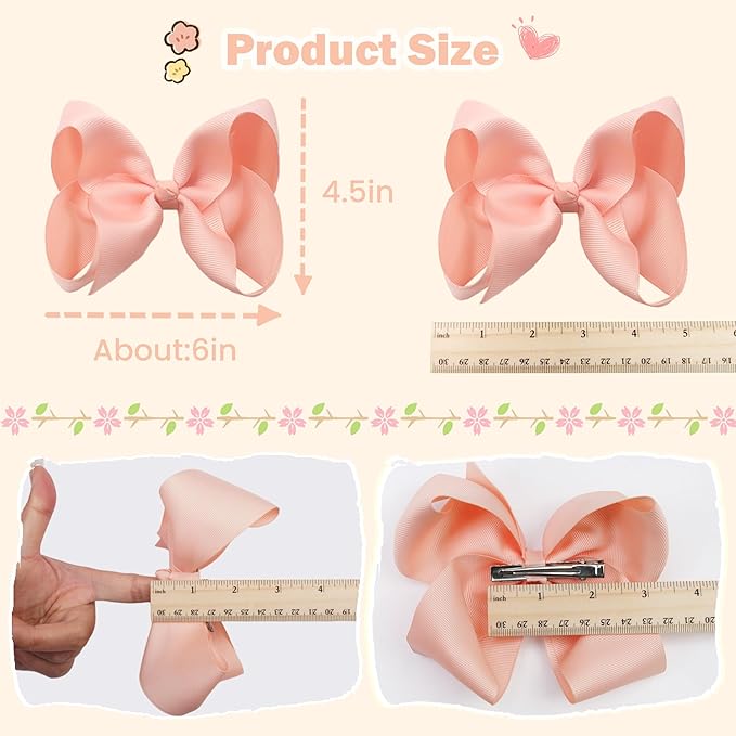 CÉLLOT Big Bows for Girls 40 PCS Grosgrain Ribbon Boutique 6 Inch Hair Bow Alligator Clips For Girls Teens Toddlers Kids in Pairs