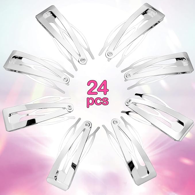Chinco 24 Pcs Double Grip Hair Clips Metal Snap Clips Women Barrettes for Hair Making, Salon Supplies(Silver,2 Inch)