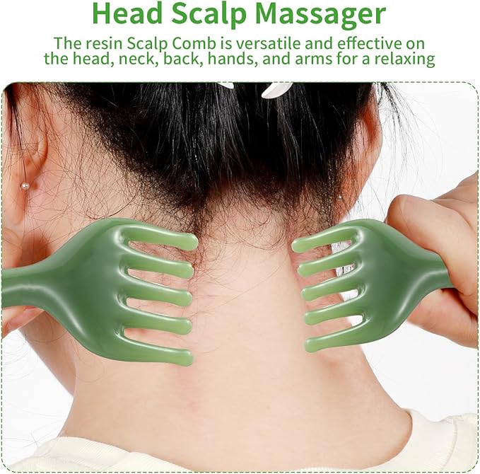 2Pcs Head Massager Manual Hair Scalp Massager Gua Sha Five Claw Massage Tool Comb Portable Handheld Resin Relax Tool for Father's Day Mother's Day Gifts (Green)