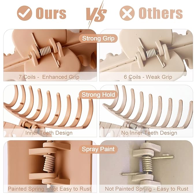 TOCESS 8 Pack Neutral Big Hair Claw Clips for Women Large Claw Clip for Thin Thick Curly Hair 90's Strong Hold 4.33 Inch Nonslip Matte Hair Clips