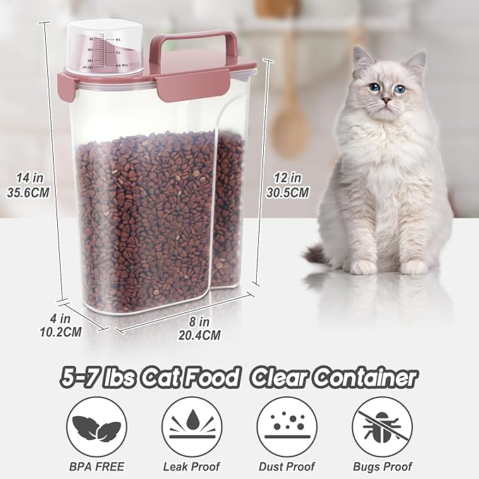 5Lbs Airtight Cat Dog Food Storage Container with Upgraded Large Nozzle BPA-Free, Pet Food Storage Containers for Rice, Grain, Pet Food, Flour, Dog Treat Storage (Pink, 5L-1pack)