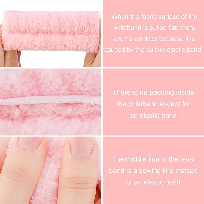 SuPoo 6pcs Pink Spa Headband and Wristband Set - Makeup Sponge Headband, Puffy Skincare Headbands, Cute Wrist Towels with Hair Ties - Teen Girl Gifts, Trendy Stuff