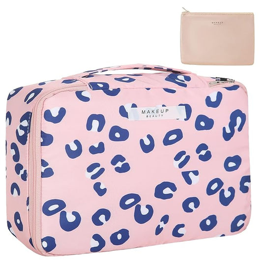 Queboom Travel Makeup Bag Cosmetic Bag Makeup Bag Toiletry bag for women and men (Pink Leopard)