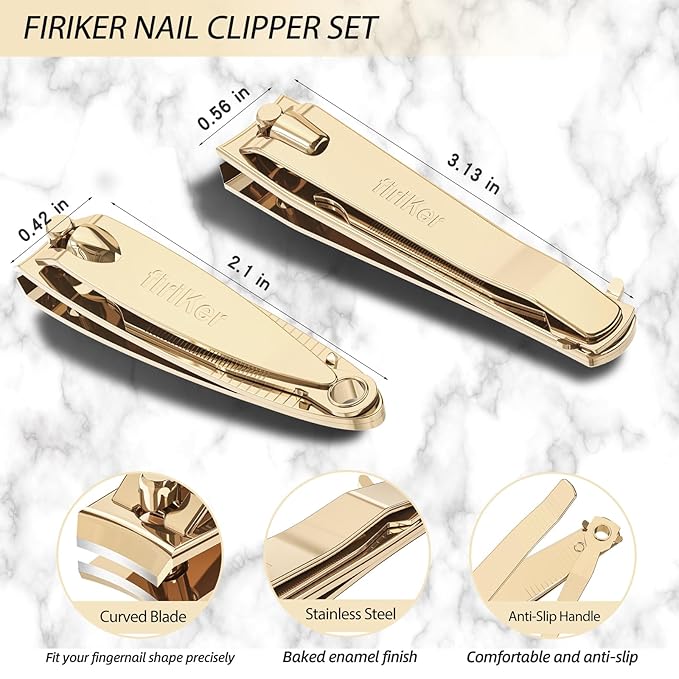 Nail Clipper Set, Sturdy Stainless Steel Fingernails & Toenails Clippers & Nail File, Sharp Effortless Fingernail Toenail Trimmer, Portable Nail Cutter for Women Men（Golden）