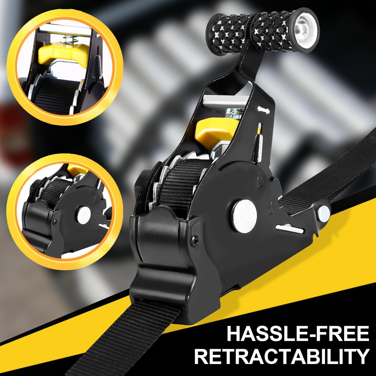 BCJCLTS Retractable Ratchet Straps,1" x 10' Heavy Duty Ratchet Straps Self Retractable Tie Down Straps with Soft Loops for Motorcycle, Truck,Trailer(4-Pack)