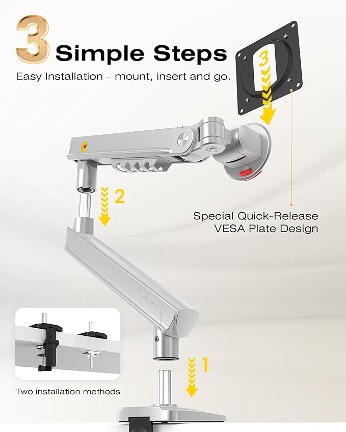 NB Single Computer Monitor Mount, Monitor Stand fits up to 32 Inch, Mechanical Spring Monitor Arm, VESA 75/100 mm, Model-A5 (Silver)
