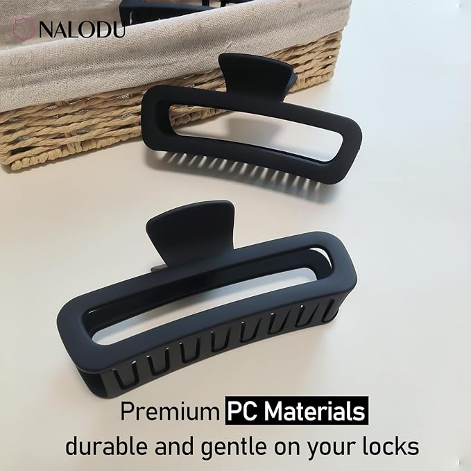 Hair Claw Clips 5 Inch Unbreakable Black XL Large Square Rectangle Clip Clamp for Thick Curly Long Hair Women - 2 Pack