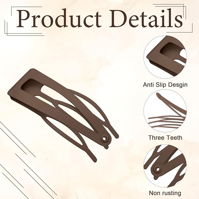 Chinco 24 Pcs Double Grip Hair Clips Metal Snap Clips Women Barrettes for Hair Making, Salon Supplies(Brown,2.8 Inch)