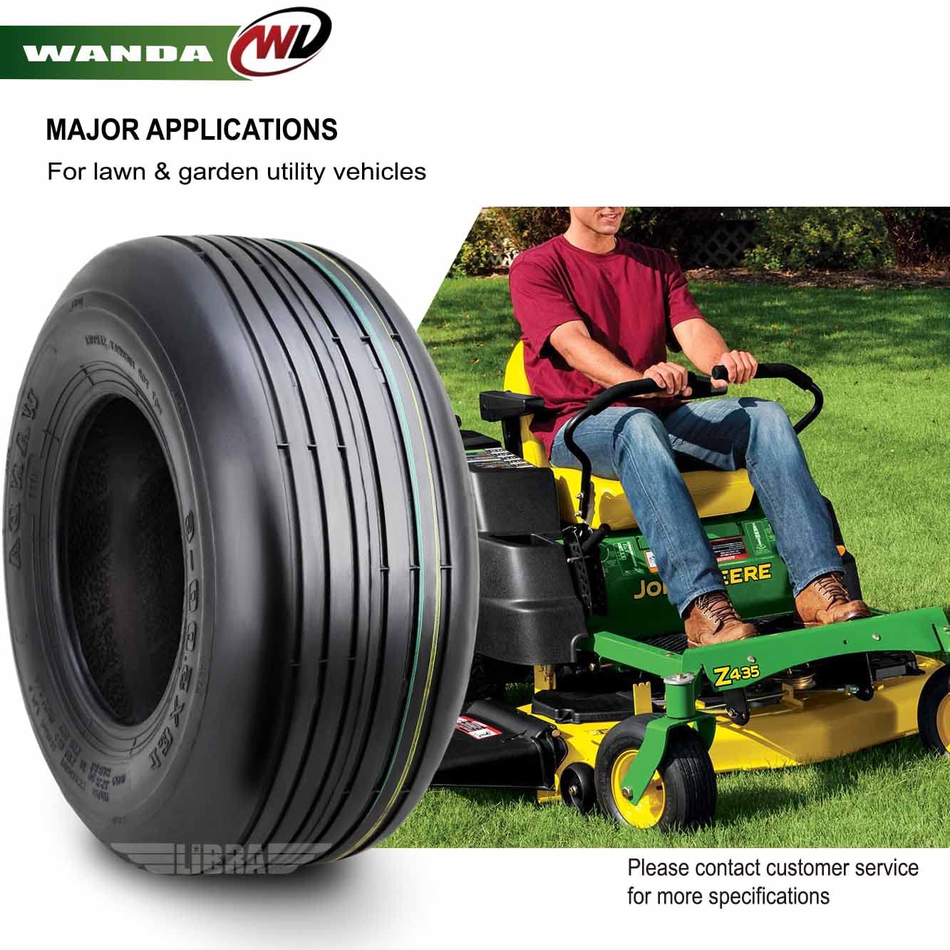 WANDA Set 2 13x5.00-6 Rib Lawn Mower Utility Cart Turf Tires 13x5x6 /4 ply - 13080...
