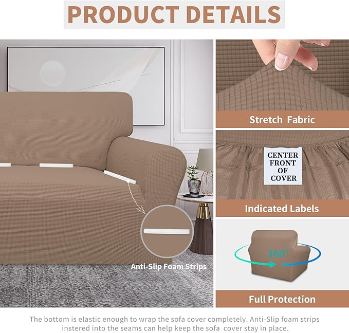 Easy-Going 100% Waterproof Oversized Chair Couch Cover, Dual Waterproof Sofa Cover, Stretch Jacquard Sofa Slipcover, Leakproof Furniture Protector for Kids, Pets, Dog and Cat, Camel