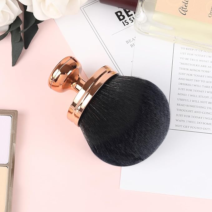 Professional Kabuki Brush, Extra Large Body Makeup Brush,Self Tanner Blend Brush Foundation Cream Powder Liquid, Face Neck Back Makeup Bronzer(Black Rose Gold)