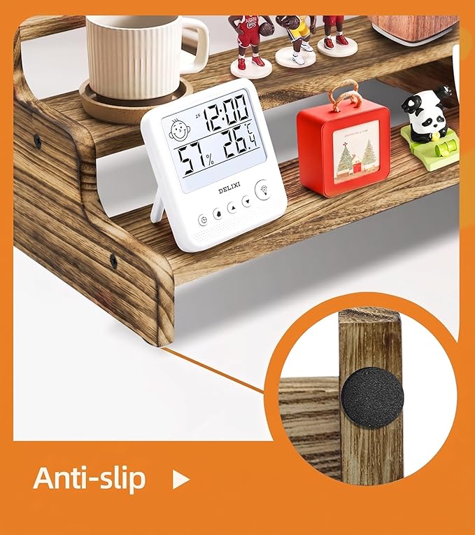 Wooden Cologne Organizer for Men, Perfume Organizer Stand, Cologne Stand with Anti-Slip Washers, Wooden Display Risers Stand for Dessert, Cupcake, Charcoal-Grilled, 3-tier-13.8in