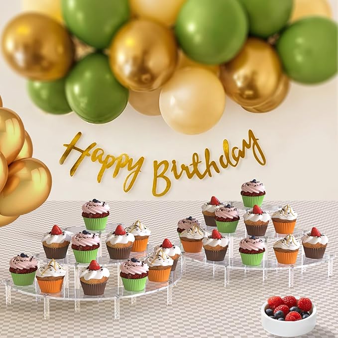 Dooiclear 3 Tier Acrylic Display Risers 2 Pack, Half Moon Cupcake Stand, Clear Perfume Organizer, Dessert Stand for Display, Clear Display Stand for Food, Cupcake, Perfume, Collections