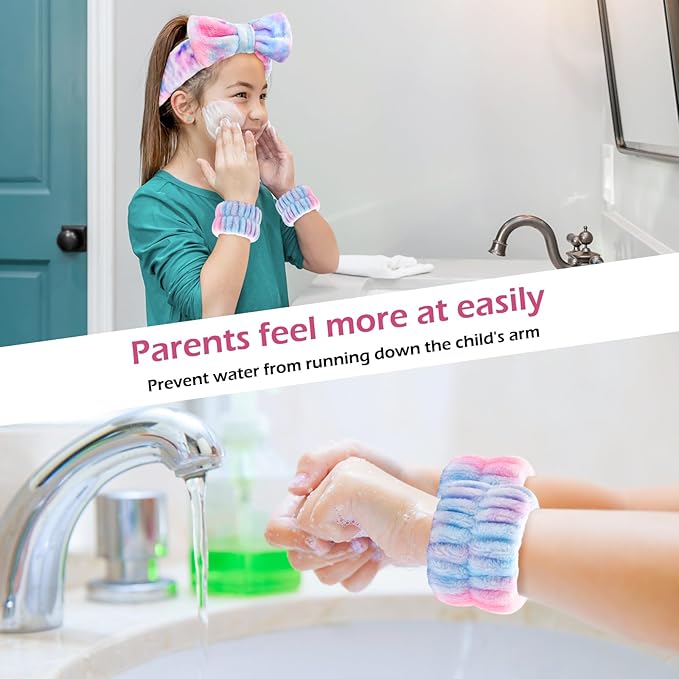 3PCS Spa Headband and Wristbands Set for Women, Soft Microfiber Face Wash Headband with Cute Bow, Elastic Absorbent Wrist Towels, Makeup Skincare Accessories for Facial, Shower, Yoga