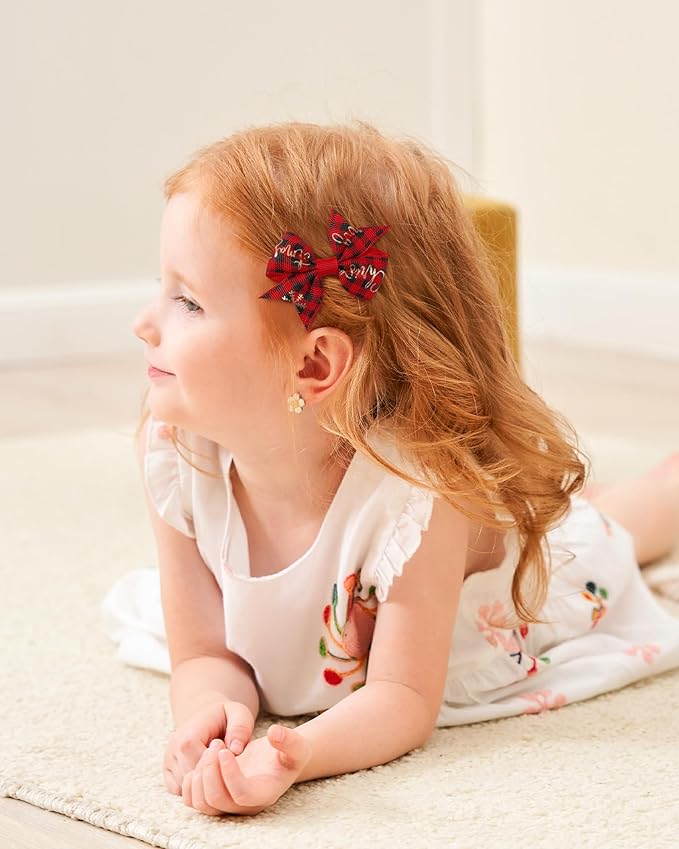 doboi 20PCS 2.4'' Baby Hair Clips Small Bows Fully Lined Grosgrain Boutique Solid Ribbon Small Bows for Girls Teens Infants Kids Toddlers Newborn (CHRISTMAS)