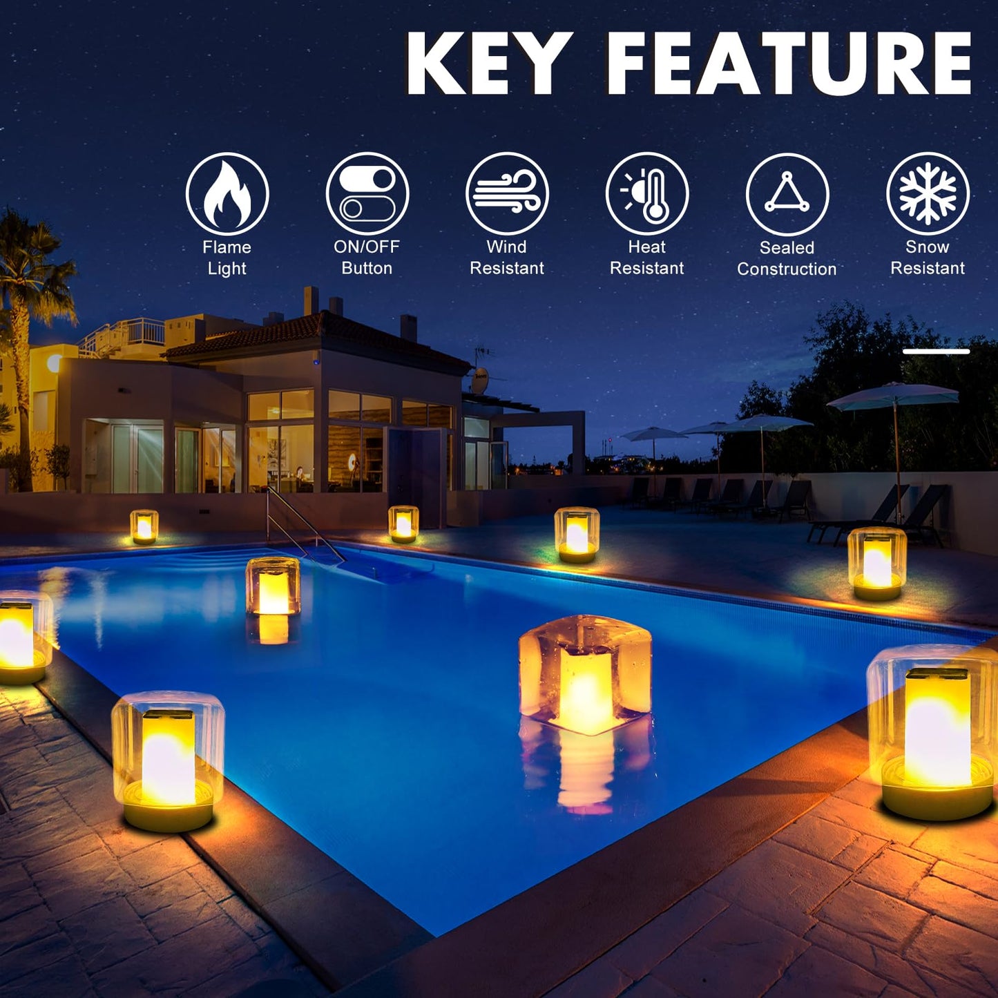 LanPool Floating Pool Lights, Solar Flame Pool Lights Waterproof, Square Pool Light, Glow in The Dark Light Up Swimming Pools Accessories,Floating Solar Light for Pools Pond Outdoor-2PCS