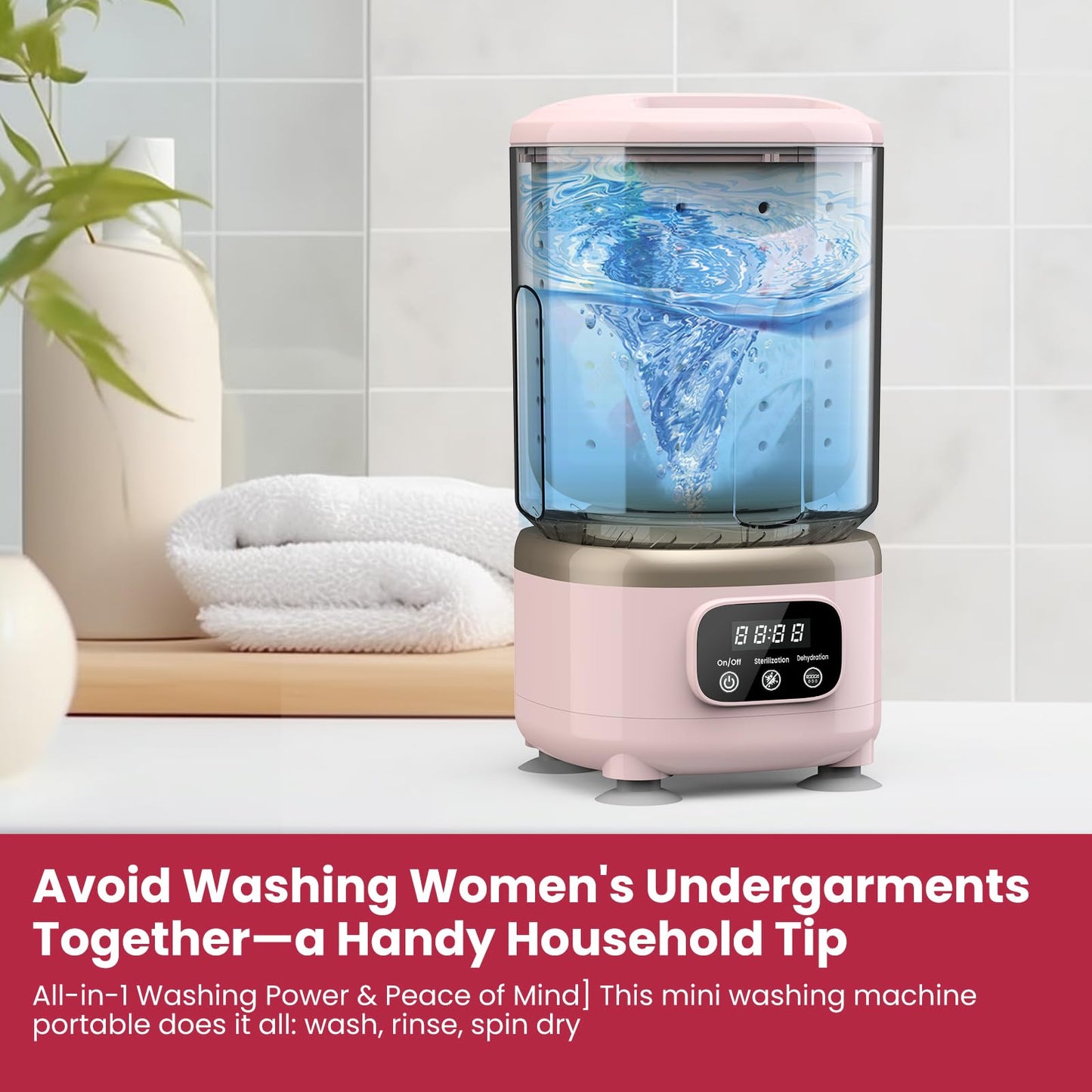 Pink Mini Underwear Washing Machine, All-in-1 Women's Day Rechargeable Portable Mini Washer Machine with 2L Cup Capacity for Bra Underwear Socks Home Hotel Apartment RV Travel.