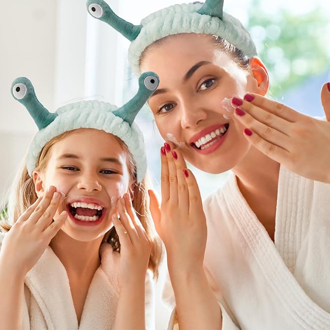 SuPoo Green Snail Face Wash Headband - Funny Skincare Spa Headband, Cute Alien Puffy Makeup Headbands for Women with Stretchy Antenna Eyes Hair Wrap