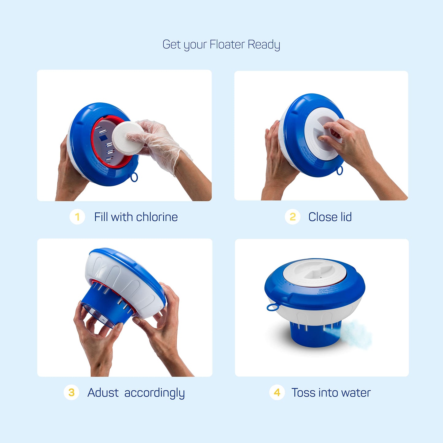 Floating Chlorine Dispenser for Pools with Pop-up Indicator, Fits 1-3-4” Tablets - Pool Chlorine Floater with Adjustable Flow Vents Balanced Chemical Dispenser [4 Tablet Cap] 9" Diameter