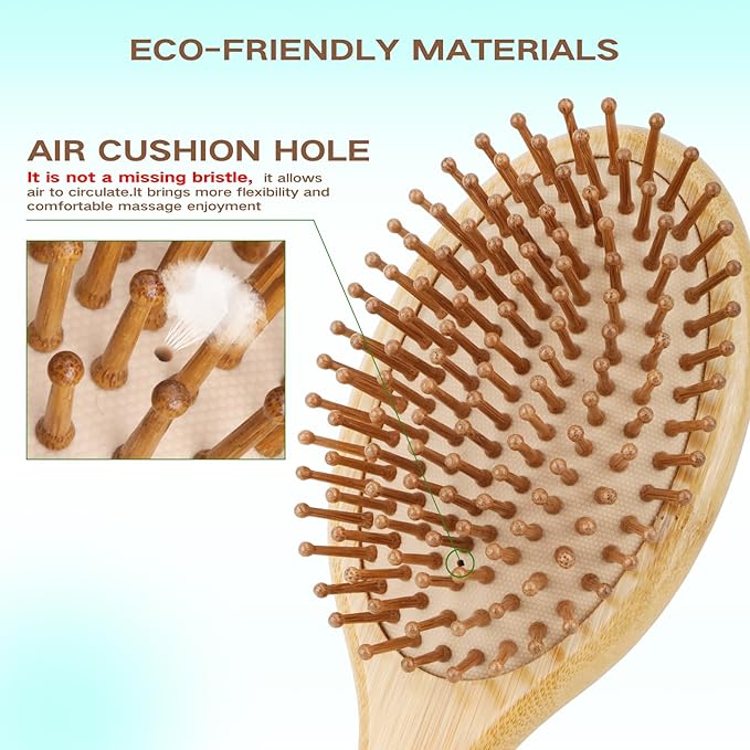 Combeter Bamboo Hair Brush and Comb Set (4PCS) Ã¢ÂÂ Natural & Eco-Friendly Detangler Comb for Women, Men & Kid, Reduces Frizz, Promotes Healthy Hair Growth Ã¢ÂÂ Wooden Paddle Brush with Scalp Massage