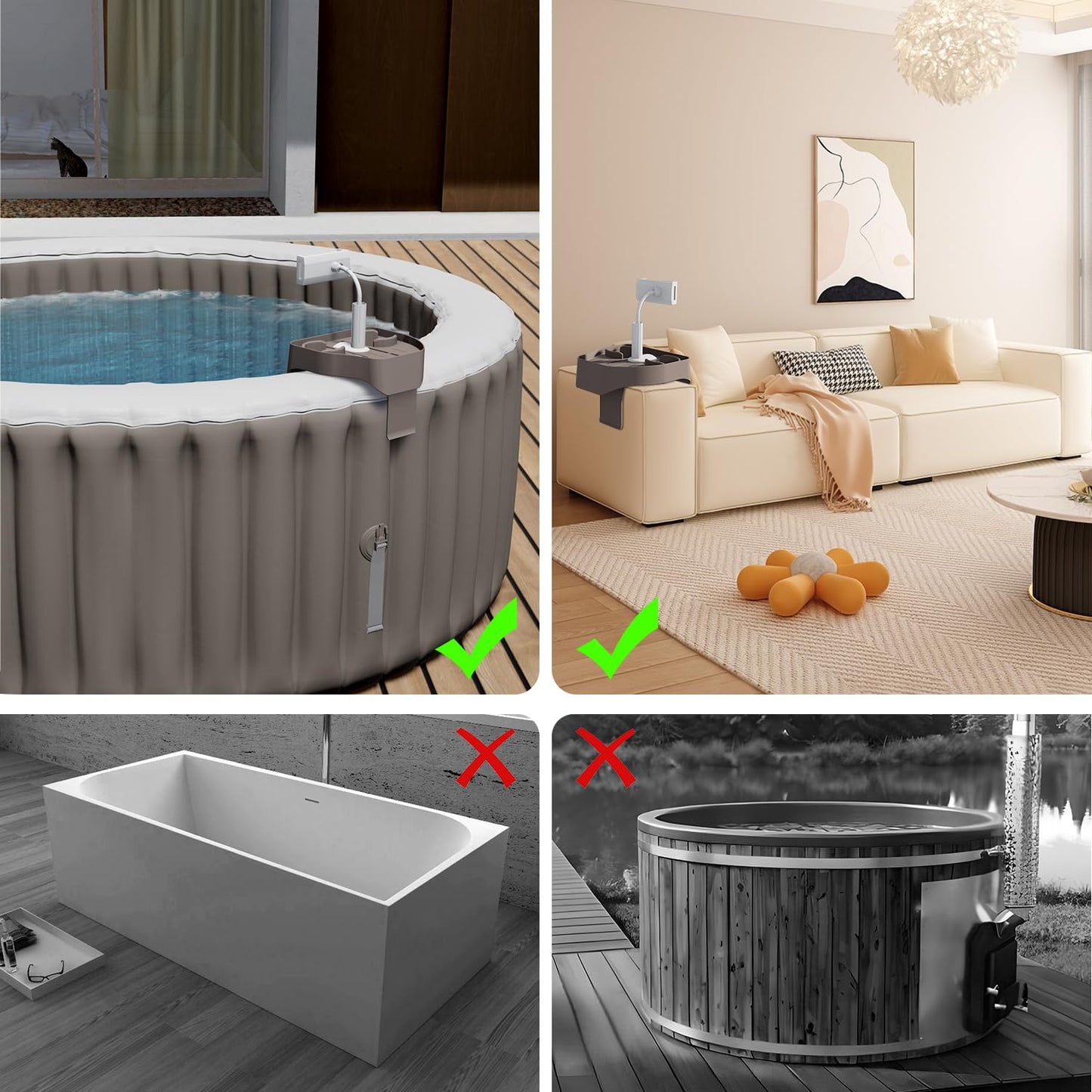 POOLCOMFT Hot Tub Table Tray with Adjustable Phone Holder, Caddy Holds 2 Drinks for Outdoor Inflatable Pool & Spa, Hot Tub Accessories for Adults, Idea Gifts for Women, Mom
