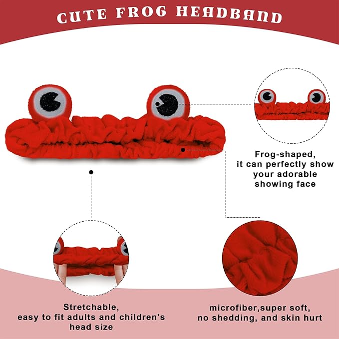Jowmoy red Frog Eye Elastic Headband - Versatile for Spa, Skincare, Makeup, Face Wash, Fun Gift for Women (1 Pack)