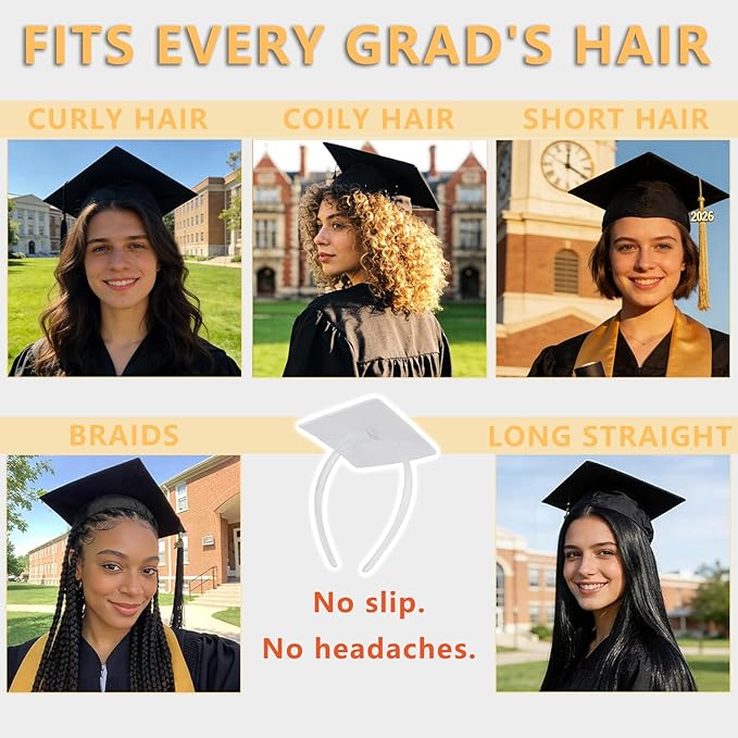 ZEYER Graduation Cap Headband for Women, Firm Anti-fall HairBand for Graduation Hat (Clear 2pcs)