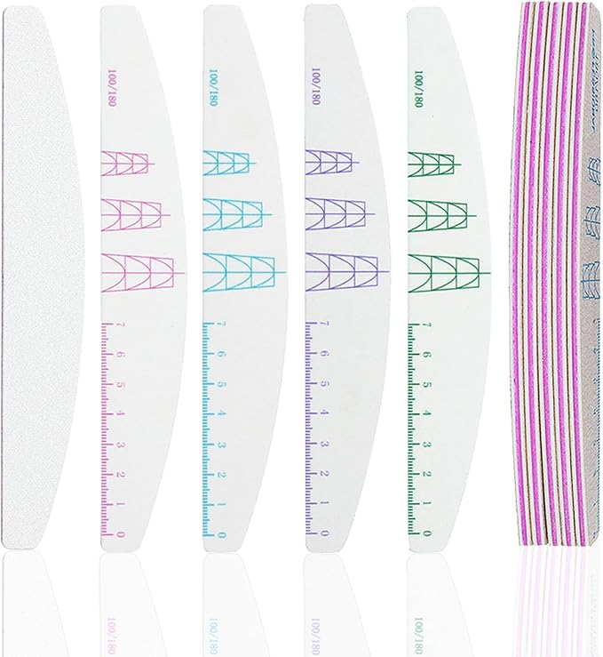 JERCLITY 10 Pieces 100/180 Grit Nail File Professional Double Sided Nail Files with Shape Guides and Ruler Manicure Pedicure Tool Nail Buffering Files