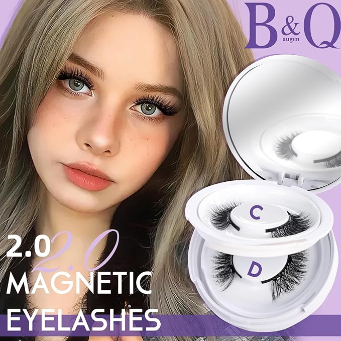 B&Q Magnetic Eyelashes Natural Look 2 Pair Magnetic Lashes with Applicator Upgrade Soft Magnetic Manga Lashes Clusters Kit Magnetics False Eyelashes 3 Magnet Strips for Strong Hold Easy to Apply(C+D)