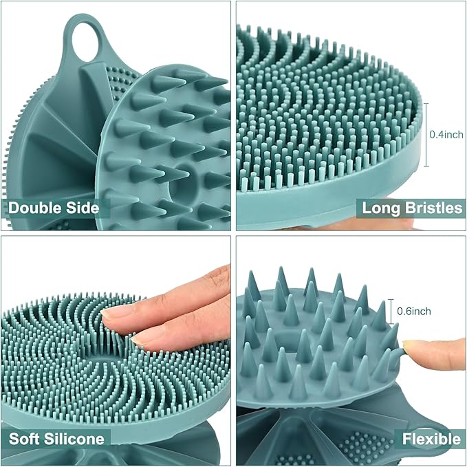 INNERNEED 2-in-1 Silicone Body Scrubber and Scalp Massager Shampoo Brush, Food-Grade Soft Material, More Hygienic, Easily Lather, Convenient for Travel, Gym, Business,etc (Dark Green)