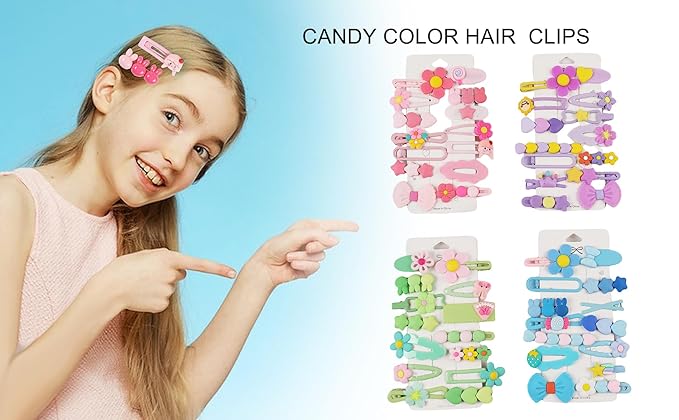 56PCS Girl Hair Clips Cute Hair Accessories for Kids Candy Color Hair Accessory for Little Girls Kids Teens,Multiple Patterns