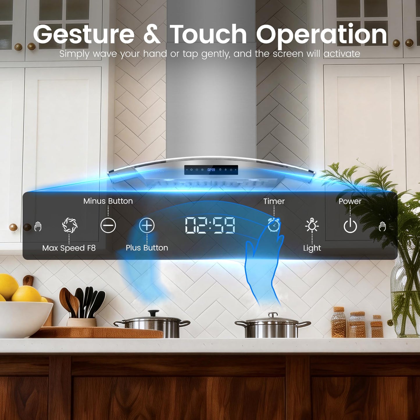 VENFAN Wall Mount Range Hood 30 inch, 1200 CFM High Suction Kitchen Vent Hood, Energy Saving DC Motor, 8-Speed Fan, Ducted/Ductless Convertible, Memory Function & Delay Shutoff, Tempered Glass
